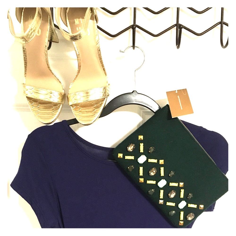 Francesca’s green wool clutch with gems